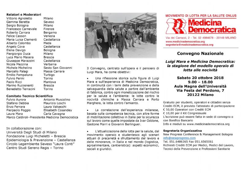 Convegno Nazionale  Luigi Mara e Medicina Democratica:  la stagione del modello operaio di lotta alle nocivit